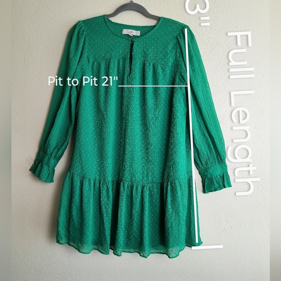 LOFT Green Ruffled Tiered Sundress with Bishop Sleeves Keyhole Swing Casual - Picture 14 of 14
